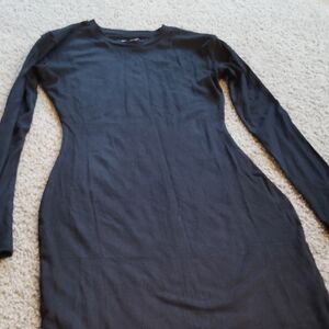 Elegant Black Long Sleeve Silky Soft Ribbed Mini Dress